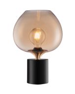 Freelight Fresu hanglamp met zwarte plafondplaat en brons gouden kap met amber glas van 24cm in diameter