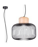 Sollux Gabbia zwarte hanglamp van draadstaal met een houten bovenzijde en GU10 lamp