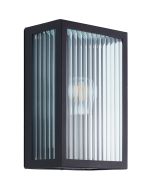 zwart rechthoekige wandlamp Getta voor buiten van 26 cm hoog met geribbeld glazen ruitjes
