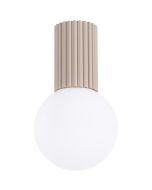 Sollux Halo SL.1743 taupe kleurig geribbelde plafondlamp met wit bolvormig glazen kap