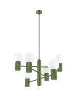 Sollux Halo SL.1832 olijf groene kroonluchter met zes geribbelde fittinghouders en wit glazen lampenkappen