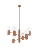 Sollux Halo SL.1834 mokka bruine kroonluchter met zes geribbelde fittinghouders en wit glazen lampenkappen