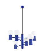 Sollux Halo SL.1835 marine blauwe kroonluchter met zes geribbelde fittinghouders en wit glazen lampenkappen