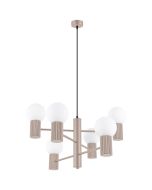 Sollux Halo SL.1836 taupe bruine kroonluchter met zes geribbelde fittinghouders en wit glazen lampenkappen