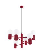 Sollux Halo SL.1837 burgundy rode kroonluchter met zes geribbelde fittinghouders en wit glazen lampenkappen