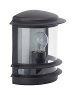 Brilliant Hollywood 47880/06 half ronde zwarte buiten wandlamp met helder glazen raam en zichtbaar E27 peertje