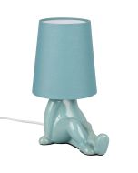 Reality Huma blauwe tafellamp van 24,5 cm hoog met lampvoet in de vorm van een zittend lichaam en een kapje van textiel als hoofd