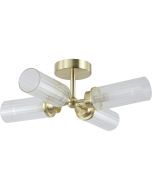 Searchlight Imperial 29984SB mat messing plafondlamp voor de badkamer met vier cilindervormige kappen van ribbelglas