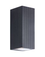 zwart geribbelde up-down wandlamp Jelani voor buiten van 17 cm hoog met naar beneden en boven gerichte gu10 spotjes