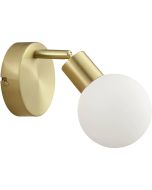 Brilliant Jorge mat messing spot van 16 cm hoog met wit bolvormig gesloten glazen kapje