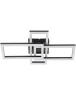 Brilliant Jorvic zwarte plafonnière met een lengte van 47,5 cm rechthoekige frames boven elkaar met geïntegreerde LED