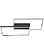 Brilliant Jorvic zwarte plafonnière met een lengte van 47,5 cm rechthoekige frames boven elkaar met geïntegreerde LED