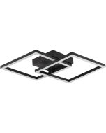 Brilliant Kaleo zwarte plafondlamp van 40,5 cm lang met twee vierkante raamwerken over elkaar, met geïntegreerde LED op een vierkante zwarte plafondplaat