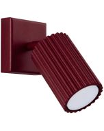 bordeauxrood wandspotje met vierkant wandplaatje en geribbeld spotje van 16cm diep