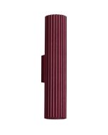 bordeauxrode geribbelde buisvormige up-down wandlamp van 30cm hoog