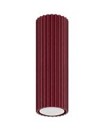 bordeauxrode geribbelde buisvormige plafondlamp van 20cm hoog met GU10 spotje