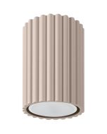 Sollux Karbon taupe kleurige plafondlamp van 10 cm hoog en 6,5 cm in diameter met geribbelde zijkant en GU10 lampje naar beneden gericht