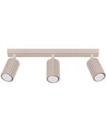 Sollux Karbon taupe kleurige langwerpige plafondspot van 45 cm lang met drie geribbelde cilindervormige spots met GU10 lamp