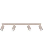 Sollux Karbon taupe kleurige langwerpige plafondspot van 81 cm lang met vier geribbelde cilindervormige spotjes met GU10 lamp