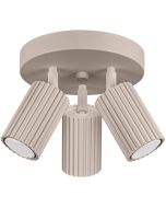 Sollux Karbon taupe kleurige ronde plafondspot met een diameter van 19,5 cm en drie geribbelde cilindervormige spots met GU10 lamp