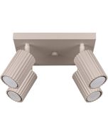 Sollux Karbon taupe kleurige vierkante plafondspot met een doorsnede van 25 cm en vier geribbelde cilindervormige spots met een GU10 lamp