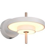 Trio Keaton warm grijze wandlamp van 18,5 cm hoog met dubbele schijf vormige kap met geïntegreerde led naar beneden