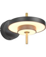 Trio Keaton zwarte wandlamp van 18,5 cm hoog met dubbele schijf vormige kap met geïntegreerde led naar beneden