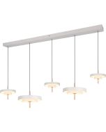 Trio Keaton warm grijze hanglamp van 140cm lang met vijf dubbele schijf vormige kappen van 20 cm en 30 cm in diameter met geïntegreerde led
