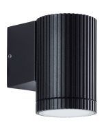 zwart geribbelde wandlamp voor buiten van 10cm hoog met naar beneden gericht gu10 spotje