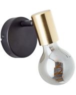Brilliant Kerry 99714/72 wandspot met zwart wandplaatje en messing fittinghouder en E27 titanium glazen peertje