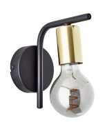Brilliant Kerry 99840/72 zwarte wandlamp met gebogen stang met hangende messing fitting met titanium E27 peertje