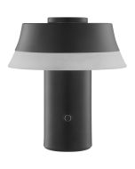 Brilliant Kinich zwarte oplaadbare tafellamp van 16,5 cm hoog en 15 cm in diameter met LED acryl rand onder de kap