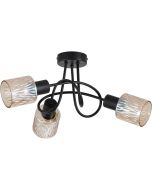 Searchlight Knot 23603-3BK zwarte plafonniere van in elkaar gedraaide stangen en drie amber glazen kapjes met relief