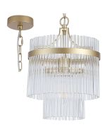 Searchlight Lara 11200-1GO hanglamp met goudkleurig plafondplaatje en een dubbele ring van helder glazen staafjes met een goudkleurige band eromheen