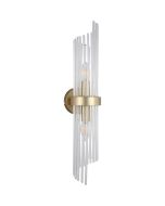 Searchlight Lara 11500-2GO wandlamp met goudkleurig wandplaatje en een ring van helder glazen staafjes met een goudkleurige band eromheen