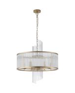 Searchlight Lara 11200-1GO hanglamp met goudkleurig plafondplaatje en een dubbele ring van helder glazen staafjes met een goudkleurige band eromheen