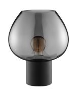 Brilliant Ligari zwarte tafellamp van 27,5 cm hoog met bolvormige rookglazen kap van 23 cm in diameter