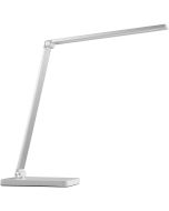 Brilliant Lomina oplaadbare witte bureaulamp van 38 cm hoog met twee scharnierpunten en langwerpige LED unit in de kop