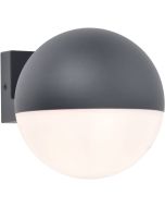 Lutec Looma antraciet grijze wandlamp voor buiten met een bolvormige kap van 10 cm in diameter met wit kunststof onderzijde