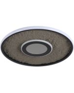 Searchlight Lumadisc plafonniere met twee zwarte ringen met LED rand en kunstleer tussen de ringen en in het midden een infinity reflector