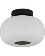 Searchlight Lumina 10271-1BK zwarte plafondlamp met opaal geribbeld glas