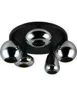 Trio Lumina 617030532 plafondlamp met zwarte plafondplaat en vijf verschillend gevormde verchroomd glazen kappen
