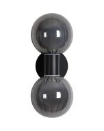 Searchlight Luminsphere 30507BK zwarte wandlamp voor de badkamer met twee bolvormig geribbeld glazen kapjes