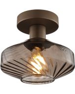 brandende koffiebruine plafondlamp met geribbeld glazen kap van 28 cm in diameter