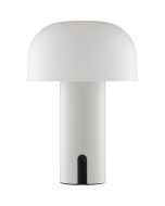 Brilliant Mattis beige oplaadbare tafellamp van 21 cm hoog en 15 cm in diameter met half ronde wit kunststof kap