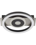 Brilliant Maureen zwarte plafonnière met een lengte van 22 cm  bestaande uit een rechthoekige plafondbalk met twee LED cirkels daarop