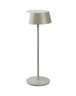 Konstsmide Menton grijs oplaadbaar tafellampje met mat kunststof bovenzijde en dun schijfvormige kap van 30 cm hoog