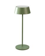 Konstsmide Menton grijs oplaadbaar tafellampje met mat kunststof bovenzijde en dun schijfvormige kap van 30 cm hoog
