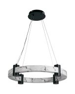 Searchlight Moonbeam 10868-1BK marmerkleurige ringvormige hanglamp met ronde zwarte plafondplaat, hangend aan vier staalkabels