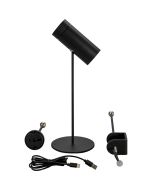 Konstsmide Multi zandkleurige spot met tafellamp voet van 30 cm, tafelklem en wandhouder waarvan de spot oplaadbaar is met de USB kabel